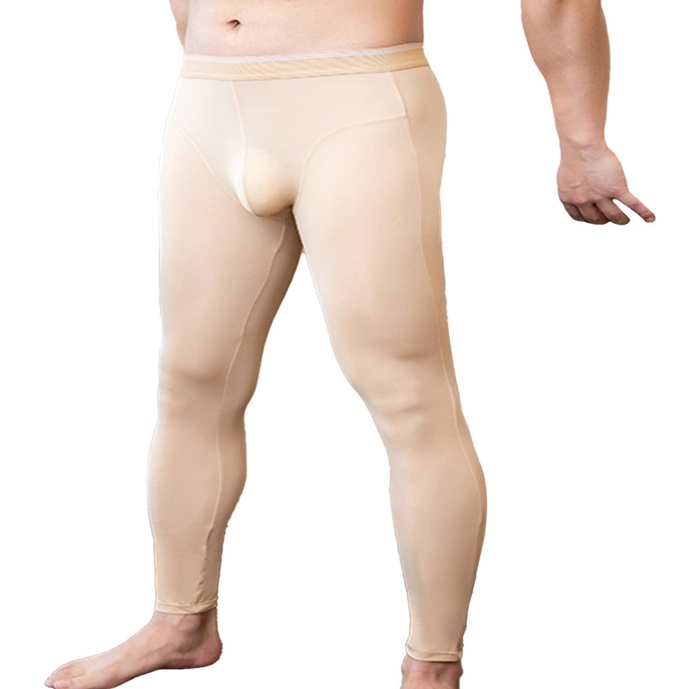Hansber Mens Thin Stretchy Nylon Compression Base Layer Pants Leggings Thermal Bottoms Long Johns Warm Underwear Nude Large