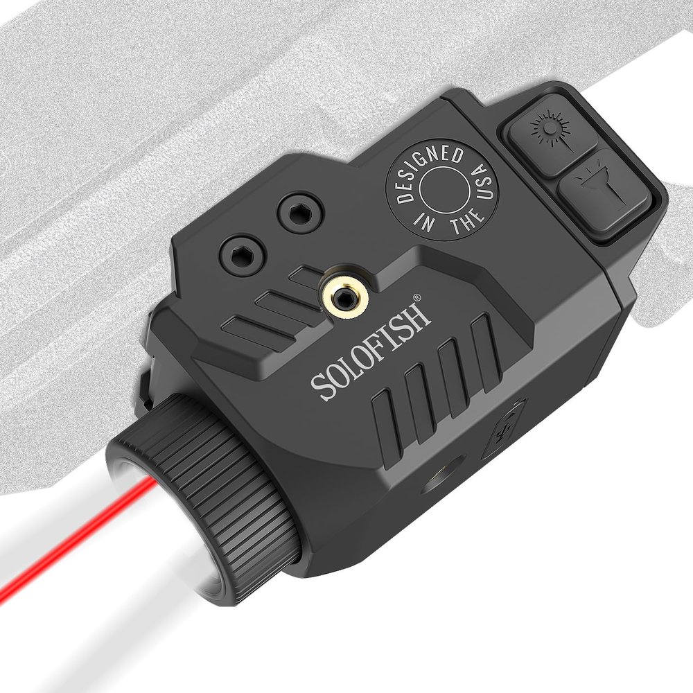 Solofish 800lm Adjustable Pistol Light Laser Combo Fits for Full Rail, Shockproof Red Laser Sight and Gun Light with Strobe Function, Rechargeable (Laser Output is <5mW, Class IIIA)