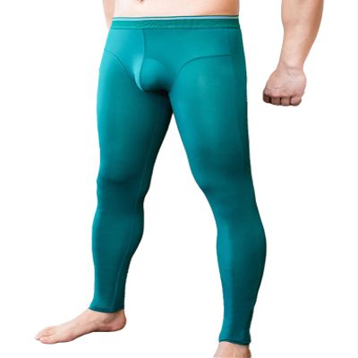 Hansber Mens Thin Stretchy Nylon Compression Base Layer Pants Leggings Thermal Bottoms Long Johns Warm Underwear Green Large