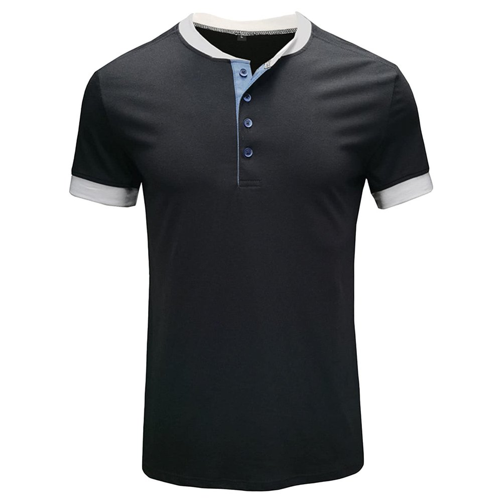 JEsilunmaMY Men's Summer Casual Henley T-Shirts Front Placket Short Sleeve Cotton Shirts Slim Fit Soft Comfy Henley Shirts (US Size XL Asia XXL,Black)