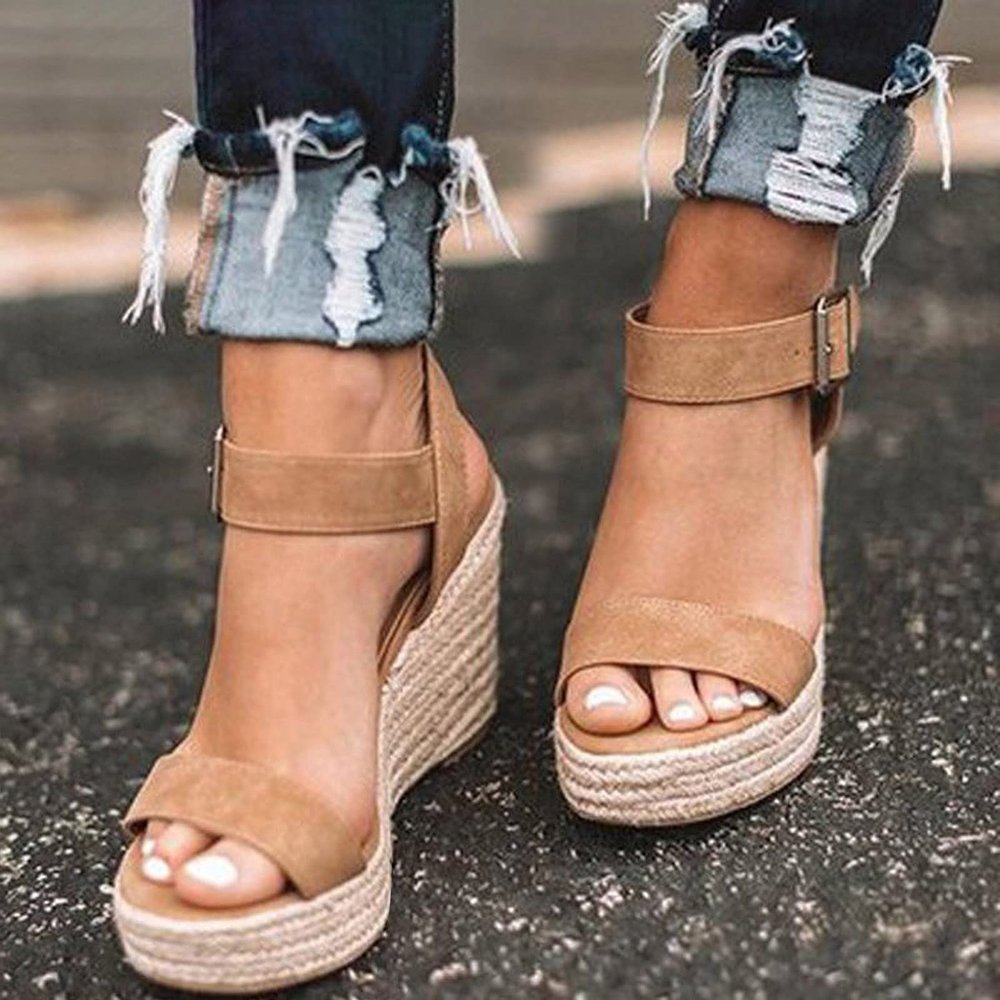 Wedge Sandals for Women Shoes - Dressy Casual Summer Peep Toe Ankle Strappy Espadrille Platform Shoes Fish Mouth Wedge Sandal Comfortable Breathable Walking Sandals Beach Travel Platform Sandals