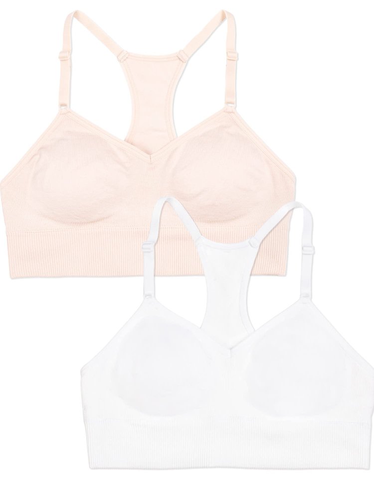 Fruit of The Loom Big Girls' Seamless Racerback Sports Bra 2 Pack Light Nude/White L