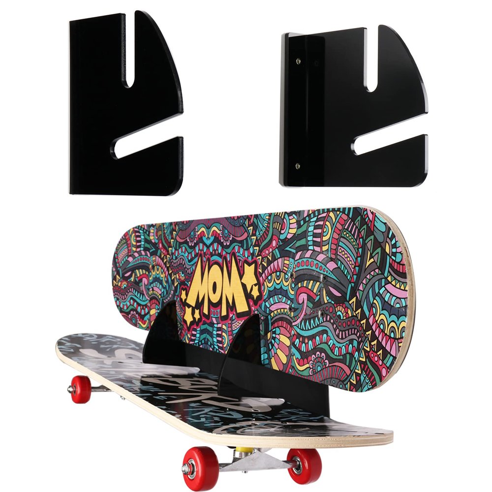 HHUXIUE Wall-Mounted Skateboard Mount - Space-Saving Horizontal Display Rack for Secure Skateboard Storage & Decoration (Black)