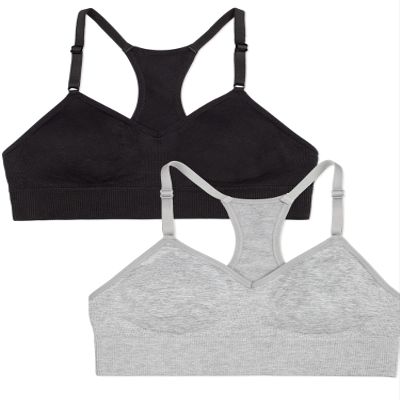 Fruit of The Loom Big Girls' Seamless Racerback Sports Bra 2 Pack Grey Heather/Black Hue XL