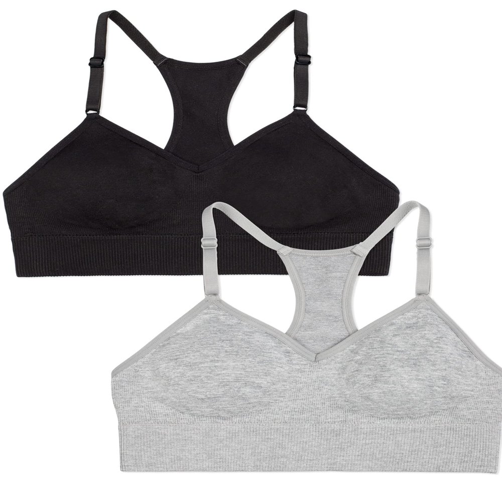 Fruit of The Loom Big Girls' Seamless Racerback Sports Bra 2 Pack Grey Heather/Black Hue XL