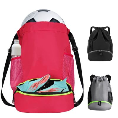 Suaetiai Soccer Bags, Waterproof Drawstring Gym Backpack for Baskestball Rugby Volleyball Yoga, Large Capacity Sports Bag (Rose)