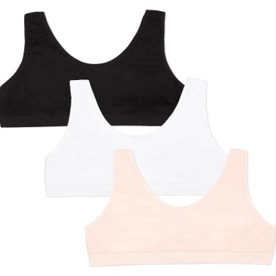 Fruit of The Loom Big Girls' Seamless Stretch Sport Bra 3 Pack Light Nude/Black/White L