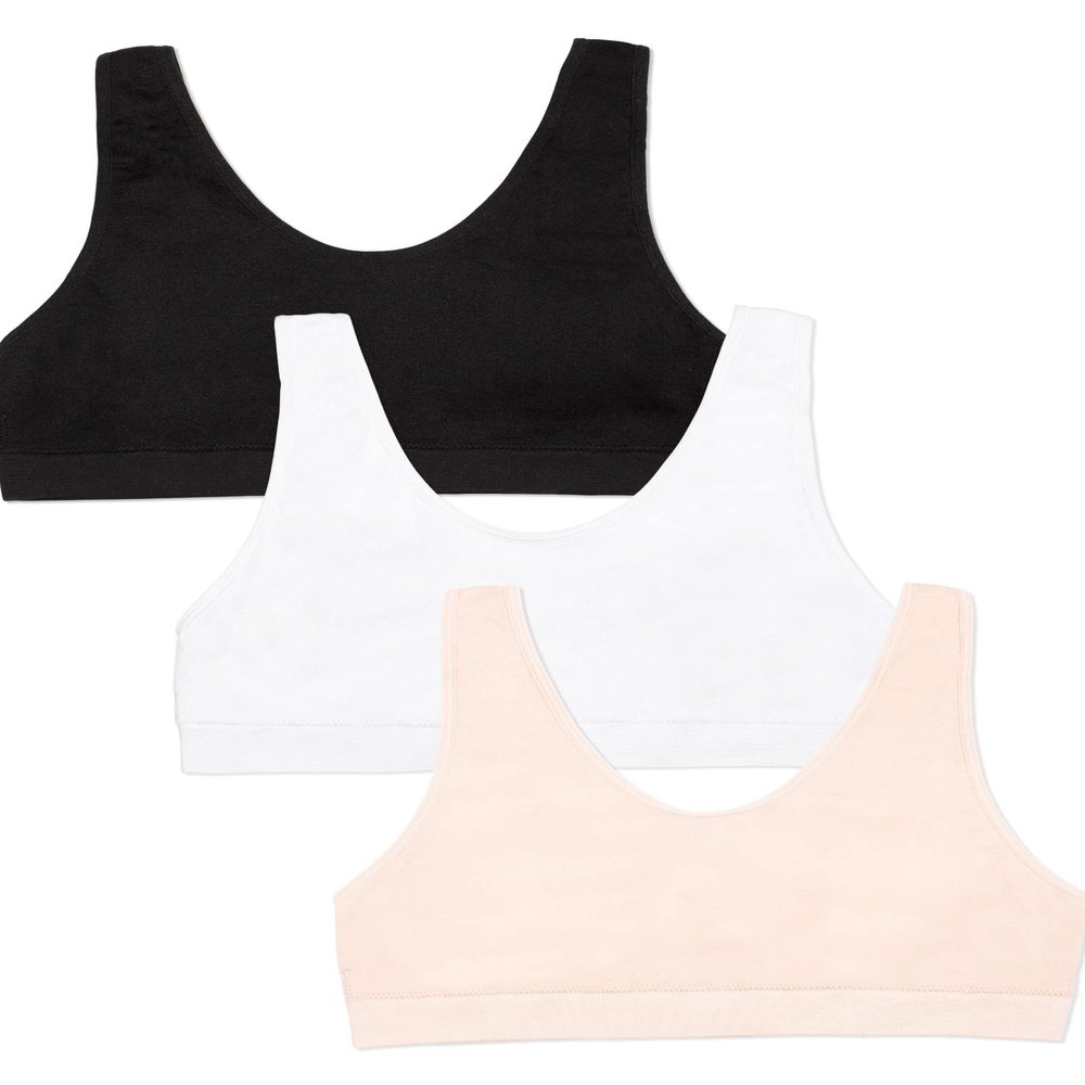 Fruit of The Loom Big Girls' Seamless Stretch Sport Bra 3 Pack Light Nude/Black/White L
