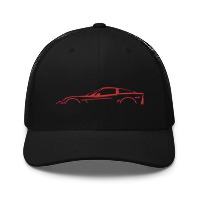 Red Sports Car C6 Outline 6th Gen Corvette Owner Trucker Cap Snapback hat