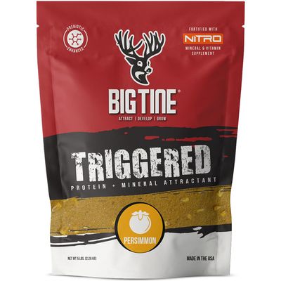 Big Tine Triggered Protein and Mineral Deer Attractant, Persimmon Flavor, 5 lbs Bag, Great Addition to Wildlife Feed, Long Lasting Scent, Packed with Vitamins and Minerals