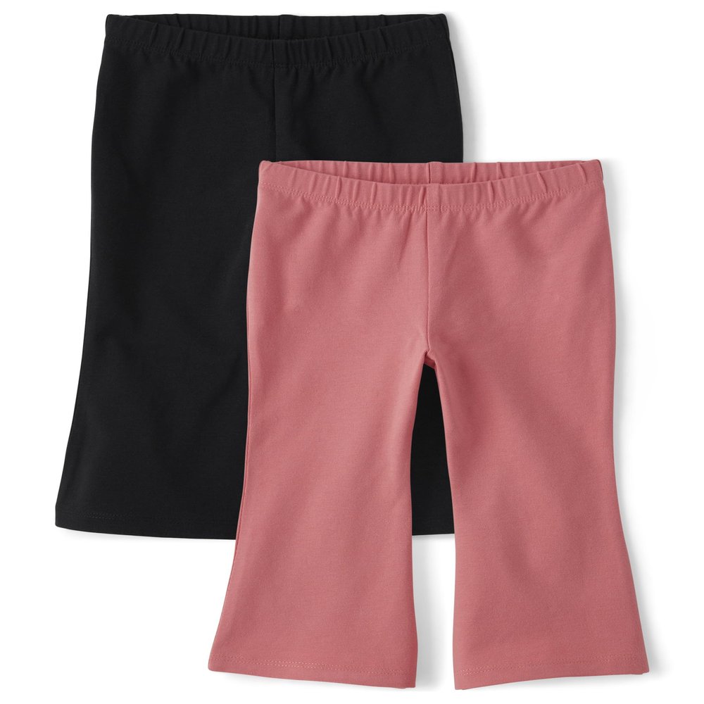 The Children's Place,and Toddler Flared Fashion Leggings 2-Pack,Black | Lotus Flower,12-18 Months