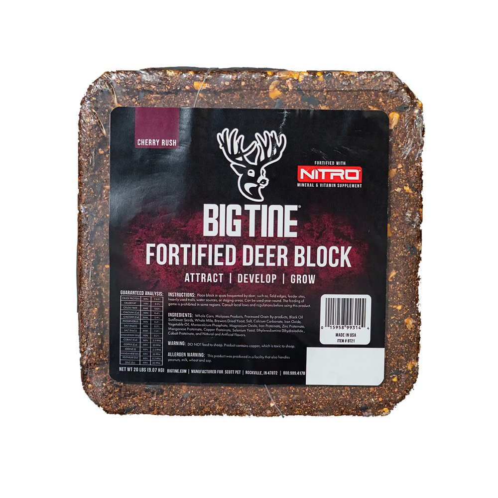 Big Tine Fortified Deer Block, Year Round Deer Attractant, Cherry Rush, 1 Count, 20 lbs Block, Easy to Carry to Remote Locations, Packed with Vitamins and Minerals