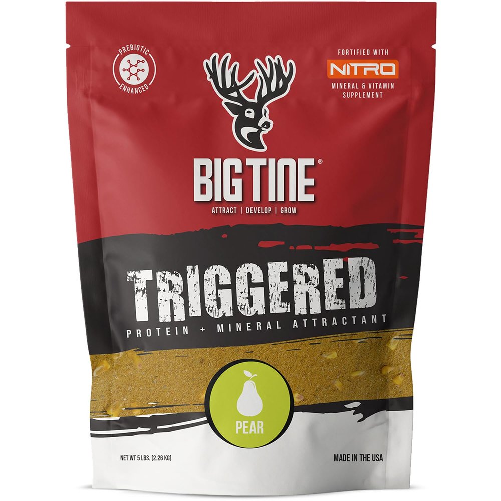 Big Tine Triggered Protein and Mineral Deer Attractant, Pear Flavor, 5 lbs Bag, Great Addition to Wildlife Feed, Long Lasting Scent, Packed with Vitamins and Minerals