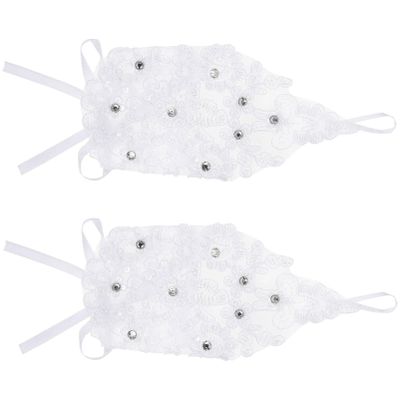 HONMEET 1Pair Kids Fingerless Lace Gloves Girl Performance Gloves for Stage and Wedding Events for Girls Dress Up and Special Occasions White