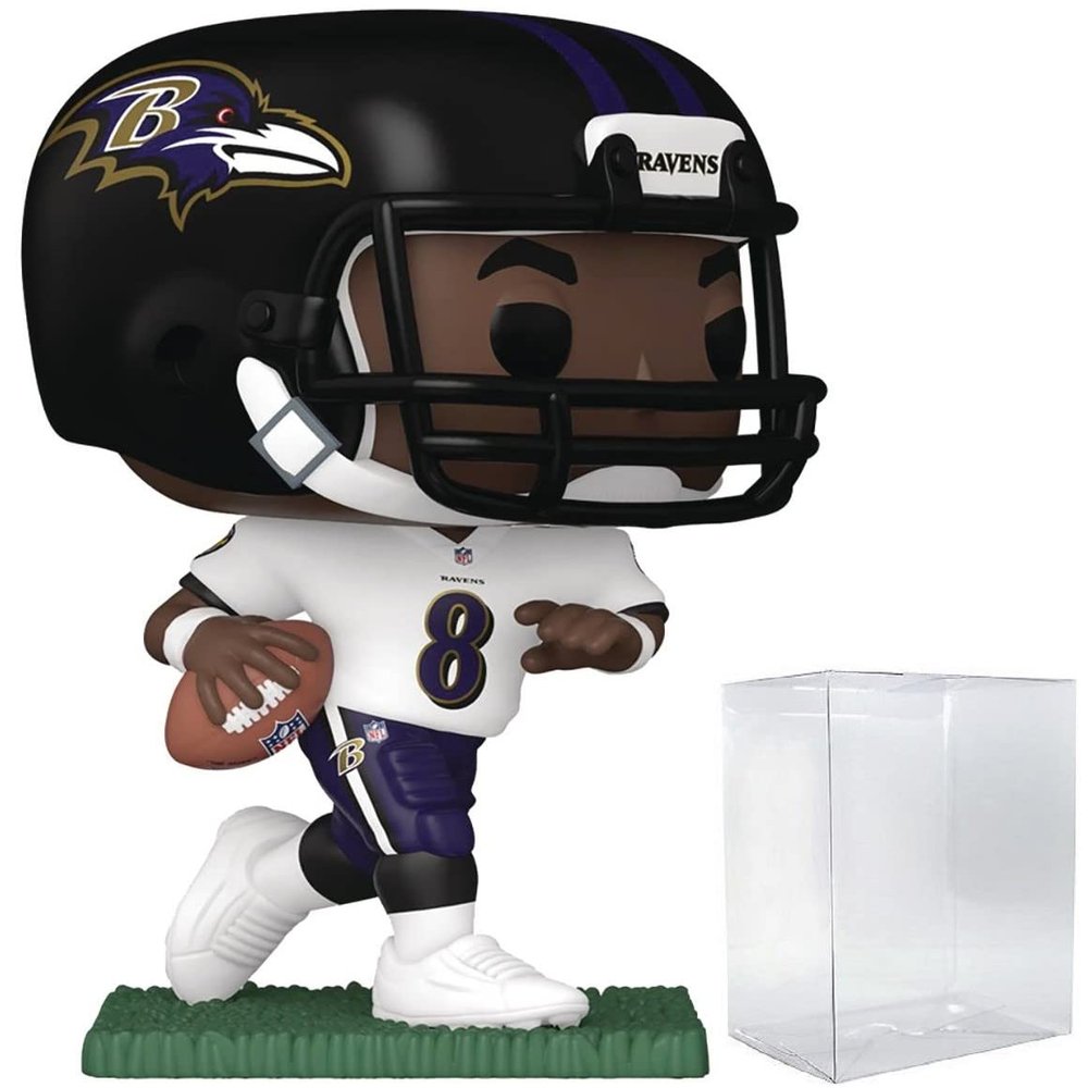 POP Football: Ravens - Lamar [Jackson] (Away Uniform) Funko Vinyl Figure (Bundled with Compatible Box Protector Case), Multicolor, 3.75 inches