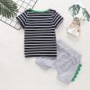 Baby Boy's Clothing Crocodiles +Short Leisur Kids Boys Toddler Cartoon Stripe Tops Sets T-Shirt (Grey, 18-24 Months) view 2