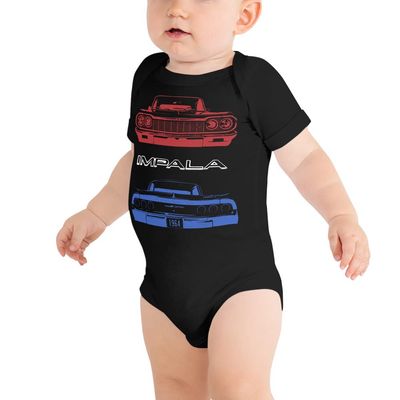 1964 Chevy Impala American Classic Car Patriotic Colors Custom Baby Onesie Short Sleeve one Piece