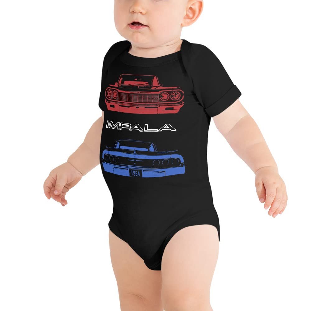 1964 Chevy Impala American Classic Car Patriotic Colors Custom Baby Onesie Short Sleeve one Piece