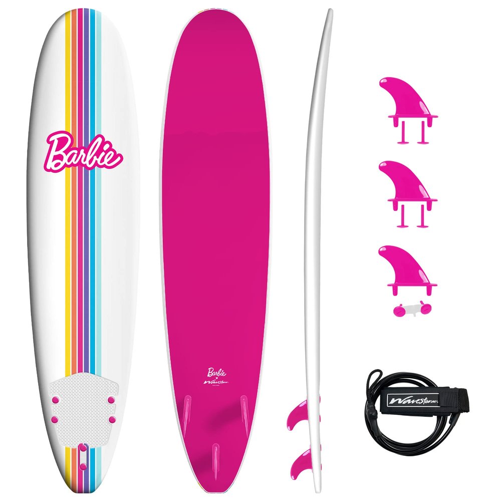 Barbie Signature 8ft Surfboard by Wavestorm | Graphic top Deck with high Density Slick Bottom | for Kids and Adults |Foam Construction with Accessories | Leg Leash and Fin Set Included,White
