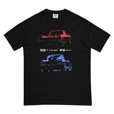 1963 Split Window 'Vette Sting Ray C2 American Collector Car Custom Mens Garment-Dyed Heavyweight t-Shirt Black