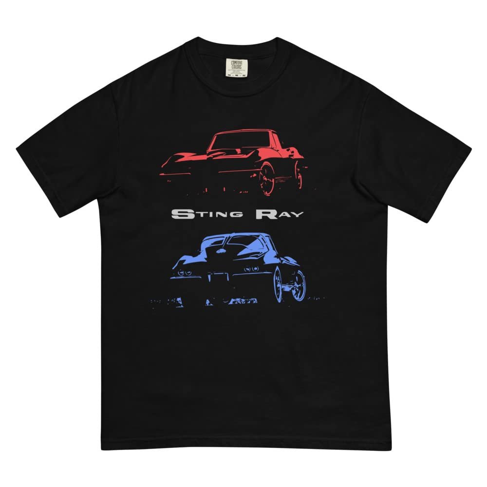 1963 Split Window 'Vette Sting Ray C2 American Collector Car Custom Mens Garment-Dyed Heavyweight t-Shirt Black