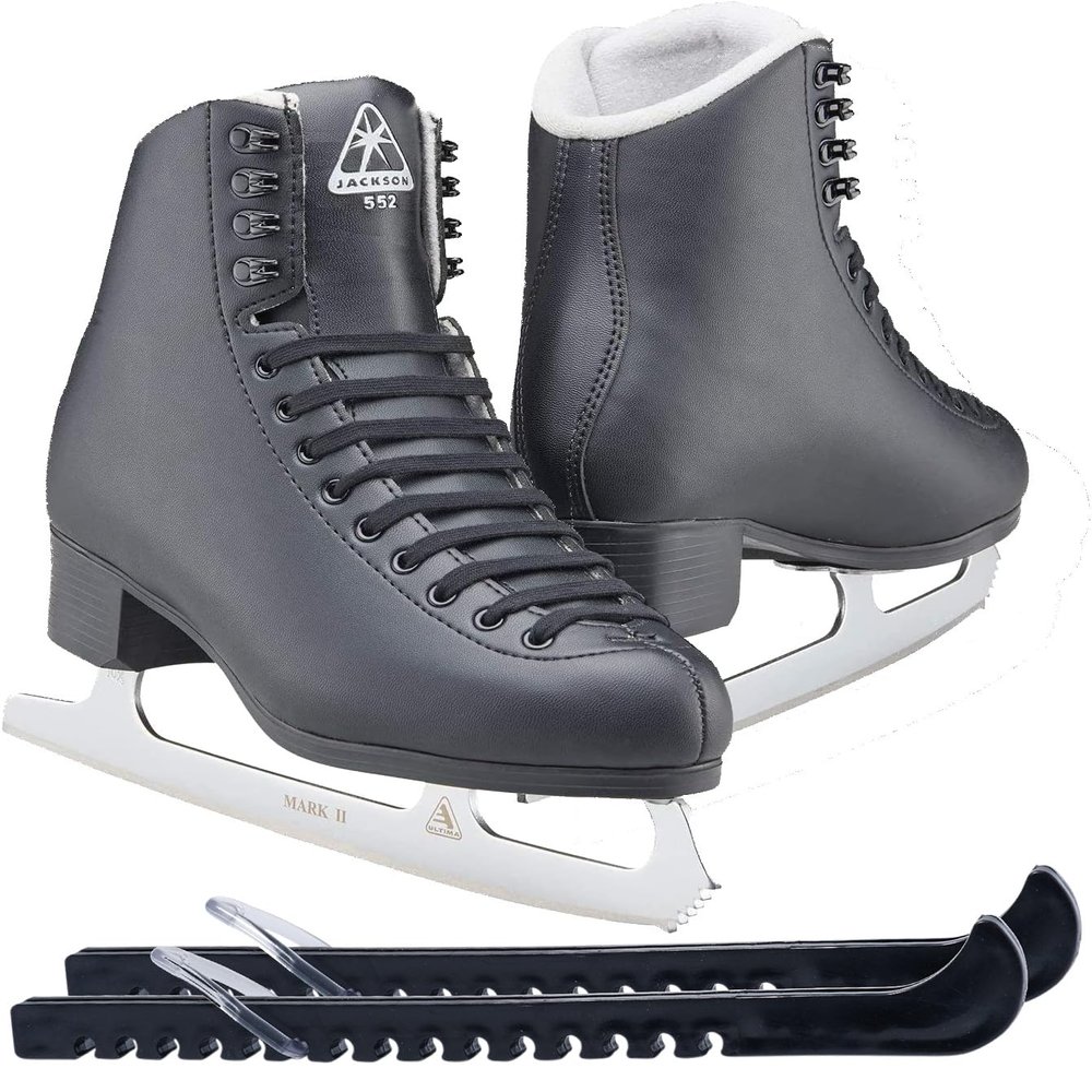 Jackson Ultima Classic JC552 Mens/Boys Figure Ice Skates, Medium Width, Bundle with Skate Guards Mens Size 10