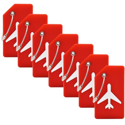 7 Pack Silicone Luggage Tag Baggage Handbag Travel Suitcase Tags with Name ID Card Perfect to Quickly Spot Luggage Suitcase (Red