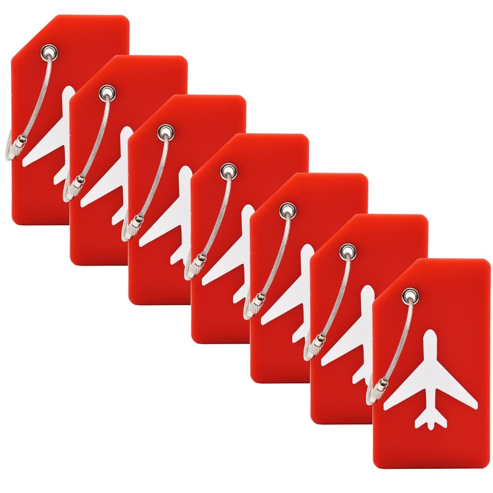 7 Pack Silicone Luggage Tag Baggage Handbag Travel Suitcase Tags with Name ID Card Perfect to Quickly Spot Luggage Suitcase (Red