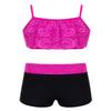 Agoky Kids Girls Ballet Jazz Dance Tank Top Set Floral Lace Crop with Bottoms Shorts Gymnastic Leotard Tankini Outfit Turquoise Lace 3-4 view 1