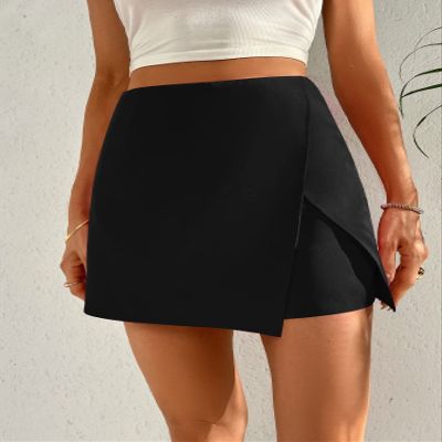 AMDMG Shorts for Women Shorts Women's Shorts High Waist Asymmetrical Hem Skort Shorts (Color : Black, Size : X-Small)
