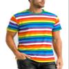 Funny World Rainbow Striped Shirt Men Crewneck Short Sleeve Pride T Shirts, X-Large view 1