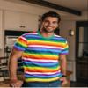 Funny World Rainbow Striped Shirt Men Crewneck Short Sleeve Pride T Shirts, X-Large view 2