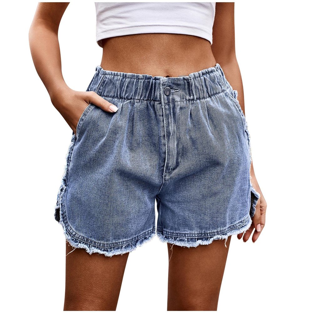 NaRHbrg Denim Skirts for Women's Casual Distressed Ripped A-Line Denim Short Skirt Zipper Front Denim Mini Skirt with Pocket