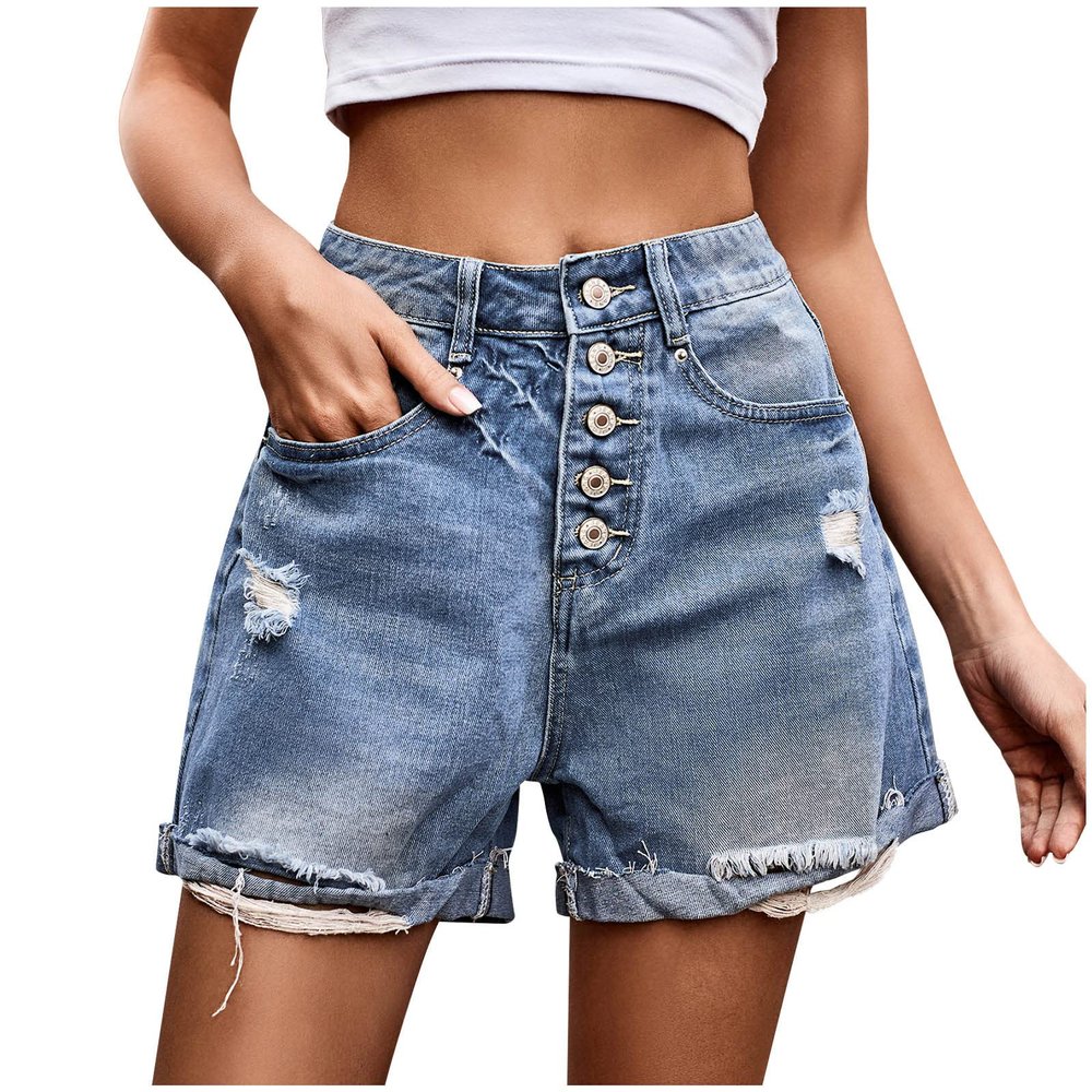 NaRHbrg Denim Skirts for Women's Casual Distressed Ripped A-Line Denim Short Skirt Zipper Front Denim Mini Skirt with Pocket