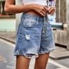 NaRHbrg Denim Skirts for Women's Casual Distressed Ripped A-Line Denim Short Skirt Zipper Front Denim Mini Skirt with Pocket view 4