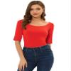 Allegra K Women's Half Sleeves Scoop Neck Fitted Layering Top Soft T-Shirt Small Deep Red view 1