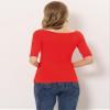 Allegra K Women's Half Sleeves Scoop Neck Fitted Layering Top Soft T-Shirt Small Deep Red view 4
