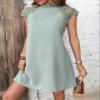 2023 Women's Dresses Contrast Lace Raglan Sleeve Mock Neck Dress Women's Dresses (Color : Mint Green, Size : Large) view 3