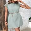 2023 Women's Dresses Contrast Lace Raglan Sleeve Mock Neck Dress Women's Dresses (Color : Mint Green, Size : Large) view 4
