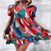 2023 Women's Dresses All Over Print Ruffle Hem Smock Dress Women's Dresses (Color : Multicolor, Size : Large) view 3