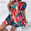 2023 Women's Dresses All Over Print Ruffle Hem Smock Dress Women's Dresses (Color : Multicolor, Size : Large) view 4