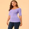 Allegra K Women's Half Sleeves Scoop Neck Fitted Layering Top Soft T-Shirt Large Lavender view 2