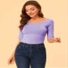 Allegra K Women's Half Sleeves Scoop Neck Fitted Layering Top Soft T-Shirt Large Lavender view 3