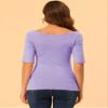 Allegra K Women's Half Sleeves Scoop Neck Fitted Layering Top Soft T-Shirt Large Lavender view 4