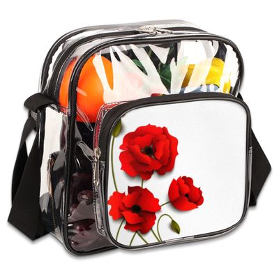 bisibuy Modern Poppy Flower Clear Crossbody Bag Clear Messenger Bag Shoulder Bags Clear Purse Stadium Approved for Concerts Sports Events Work Travel