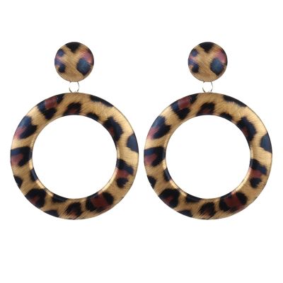 LUNNUN Long Tassel Earrings Christmas Clip on Earrings Pu Leather Earrings Trend Exaggerated Large Round Leopard Women Earring Earrings Set (Color : A-e, Size : One Size)
