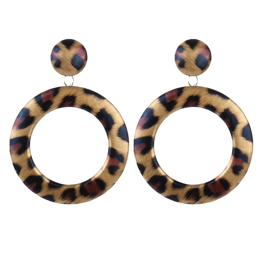 LUNNUN Long Tassel Earrings Christmas Clip on Earrings Pu Leather Earrings Trend Exaggerated Large Round Leopard Women Earring Earrings Set (Color : A-e, Size : One Size)