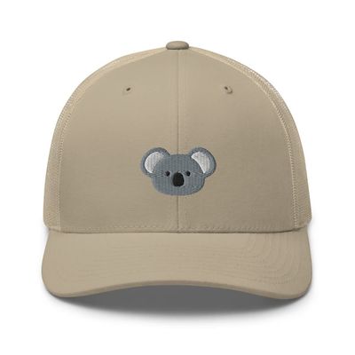 Koala Trucker hat, Embroidered hat Adult, Koala Hats for Men, for Women, Koala Gifts for Koala Lovers. Khaki