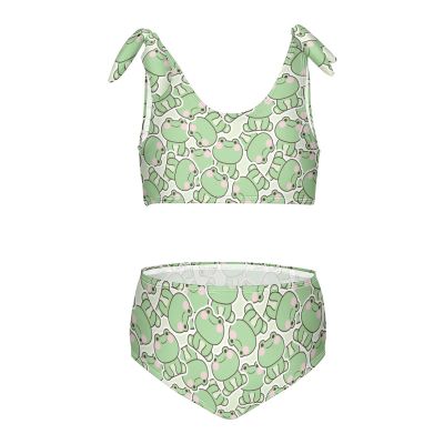 Aflyko Girls' Swimwear Cartoon Shy Frog 2-Piece Bikini Set Summer Swimsuit Holiday Bathing Suit Pool Party Beachwear Water Sport Tankini Set 5-6T