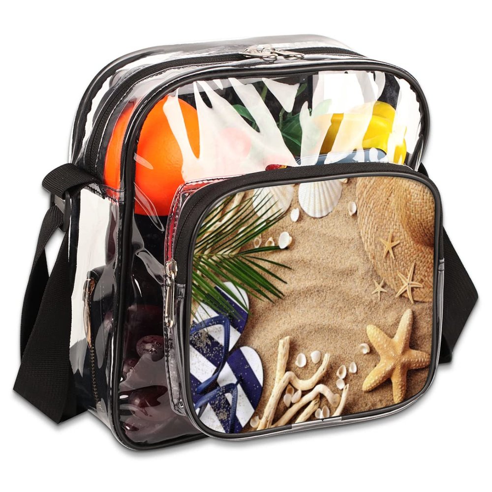 bisibuy Summer Beach Theme Clear Crossbody Bag Clear Messenger Bag Shoulder Bags Clear Purse Stadium Approved for Concerts Sports Events Work Travel